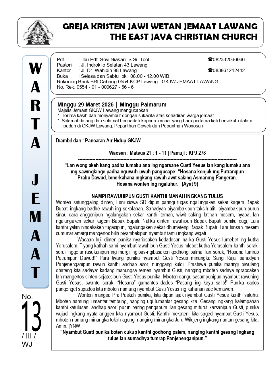 Warta Jemaat 29 Maret 2026