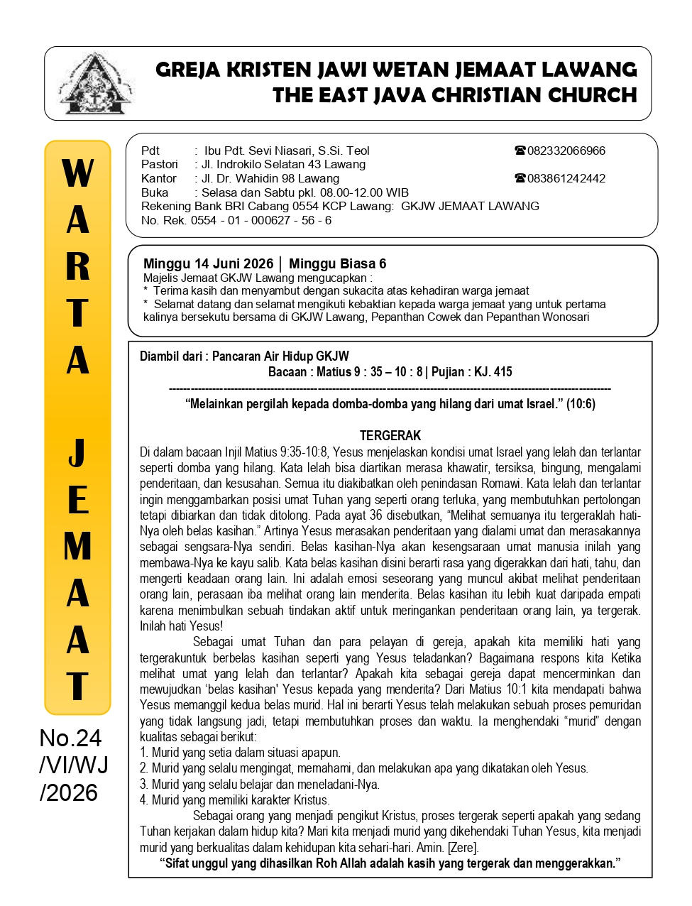 Warta Jemaat 14 Juni 2026