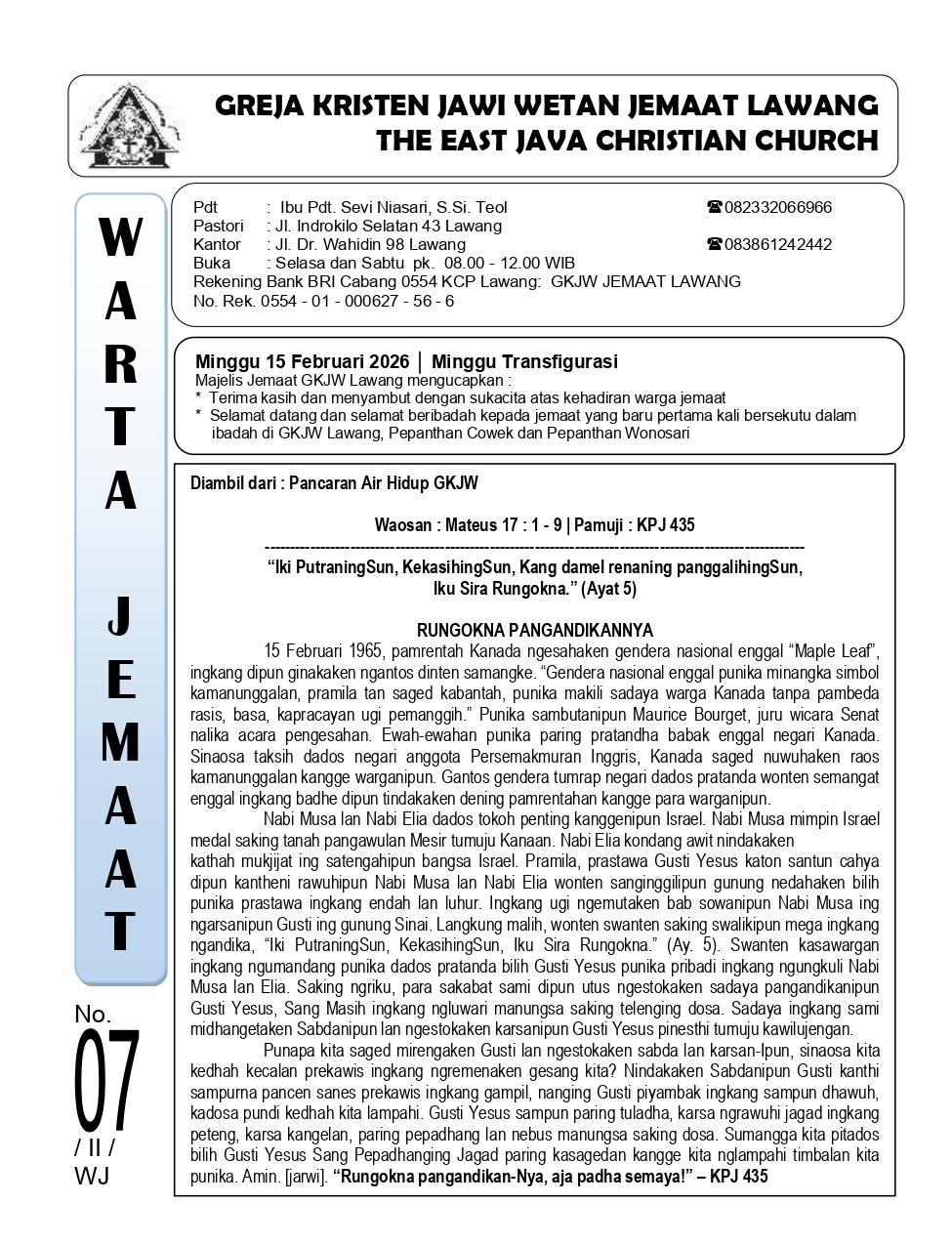 Warta Jemaat 15 Februari 2026