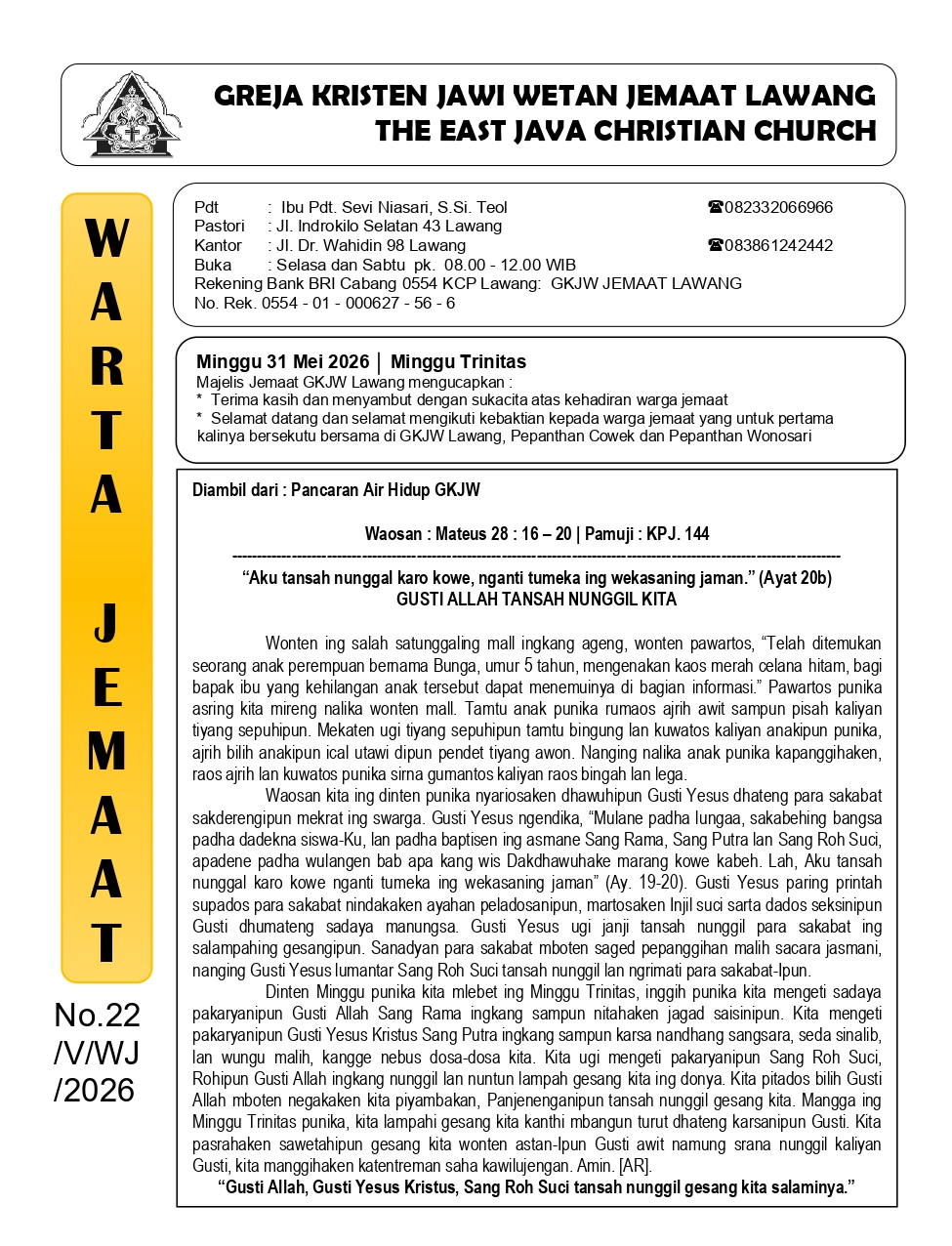 Warta Jemaat 31 Mei  2026